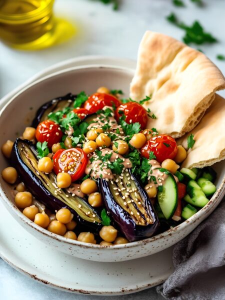 Mediterranean Chickpea & Roasted Eggplant Bowl
