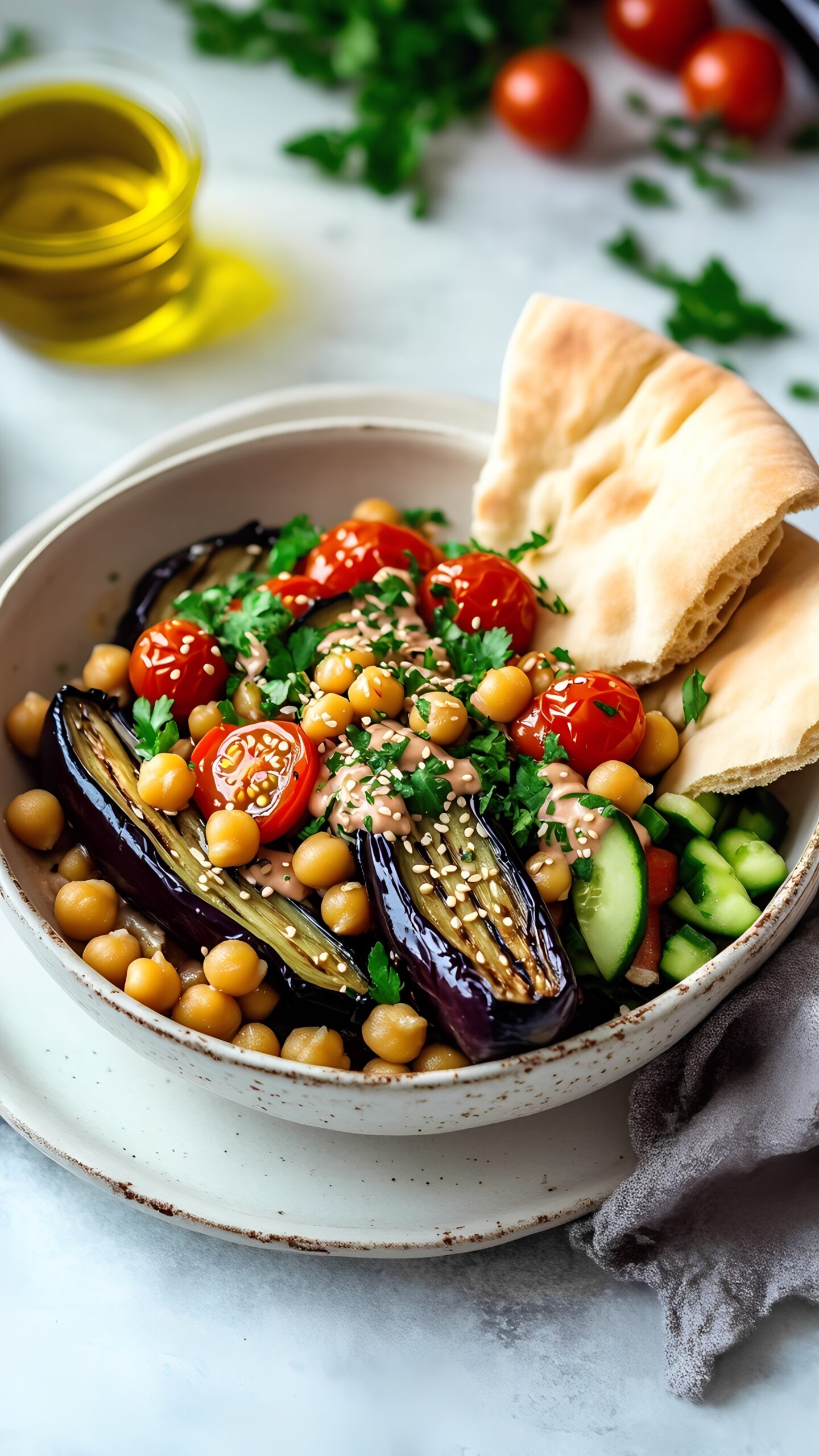 Mediterranean Chickpea & Roasted Eggplant Bowl