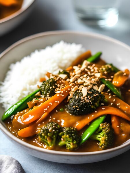 Rainbow Veggie Stir-Fry with Almond Butter Sauce