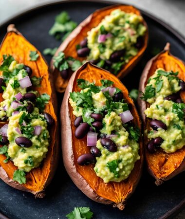 Stuffed Sweet Potatoes with Black Beans & Avocado Salsa