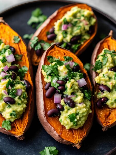 Stuffed Sweet Potatoes with Black Beans & Avocado Salsa