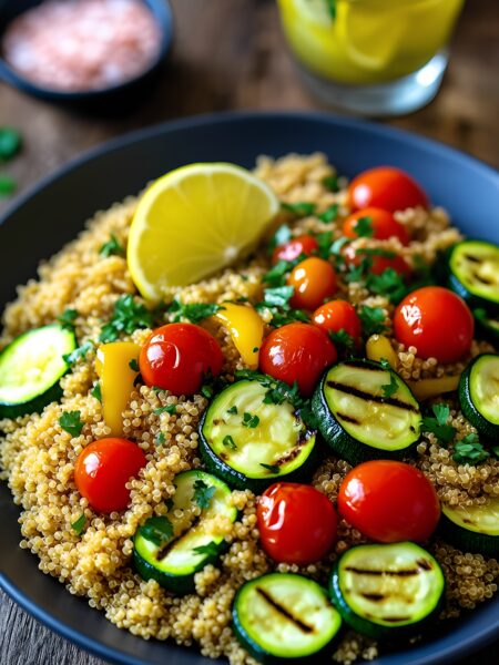 Zesty Lemon Garlic Quinoa with Roasted Vegetables