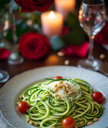 Zucchini Noodles with Pesto for Valentine's Dinner