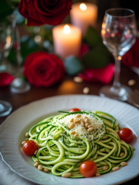 Zucchini Noodles with Pesto for Valentine's Dinner