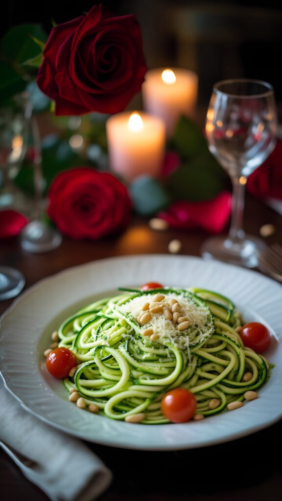 Zucchini Noodles with Pesto for Valentine's Dinner