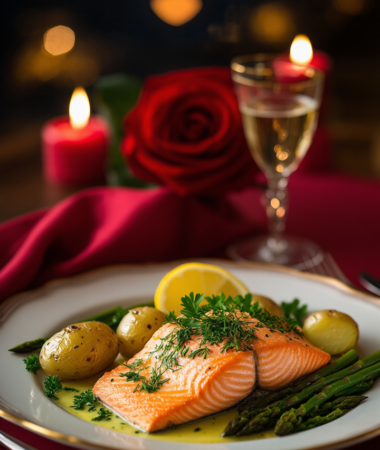 Baked Salmon with Lemon and Herbs for Valentine's Dinner