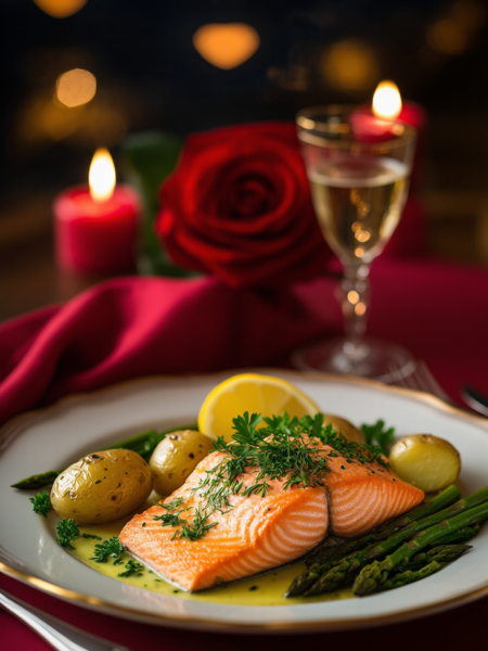 Baked Salmon with Lemon and Herbs for Valentine's Dinner