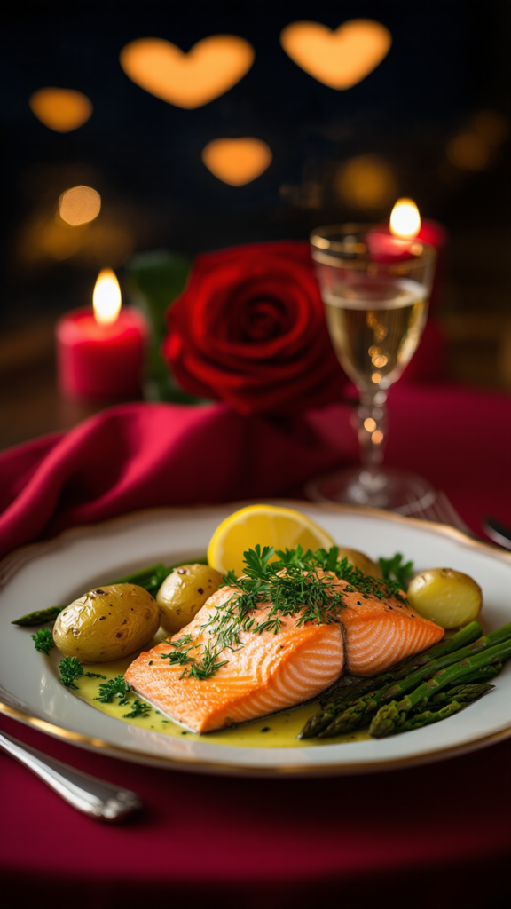Baked Salmon with Lemon and Herbs for Valentine's Dinner