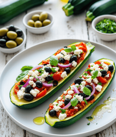 Lent-Friendly & Vegan- Mediterranean Stuffed Zucchini Boats