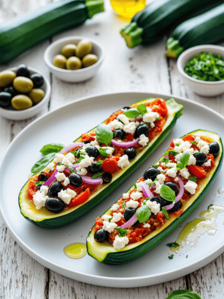 Lent-Friendly & Vegan- Mediterranean Stuffed Zucchini Boats