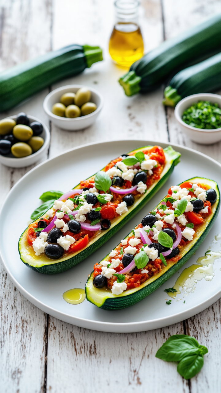 Vegan Mediterranean Stuffed Zucchini Boats | Lent Recipe