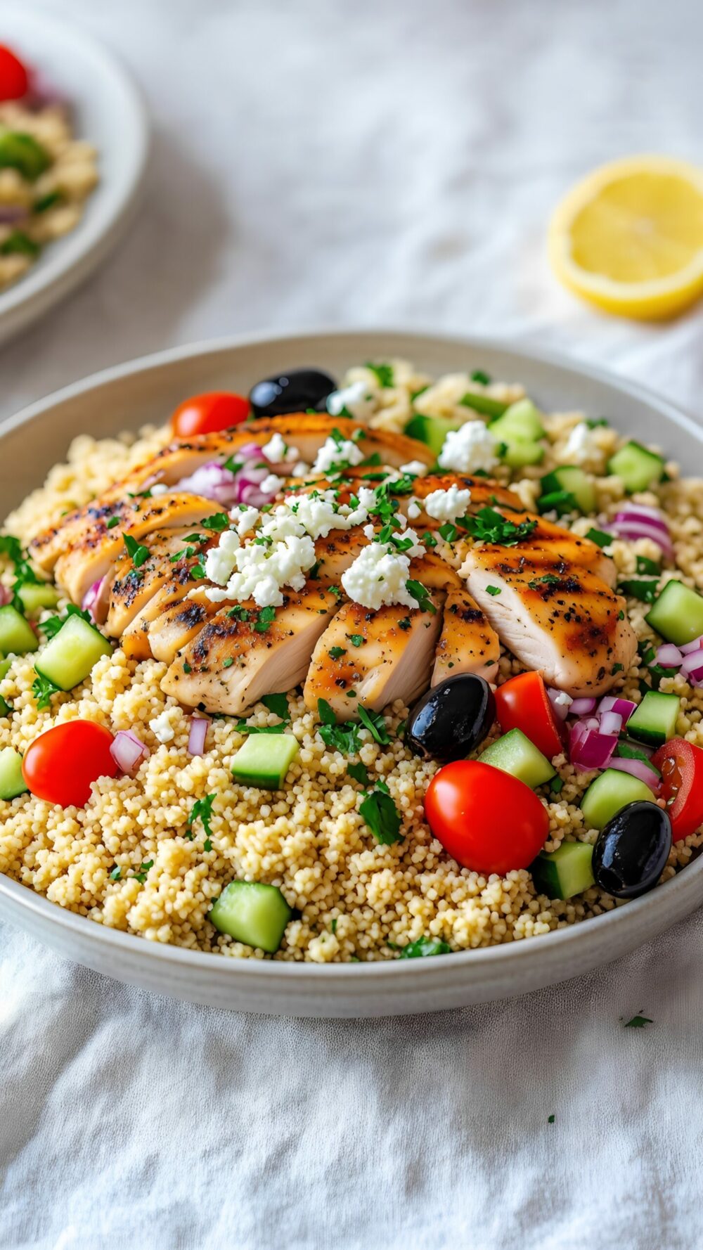 Mediterranean Couscous Salad with Grilled Chicken