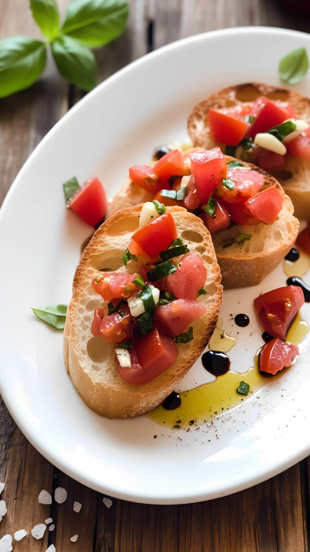 Bruschetta with Tomato, Basil and Olive Oil Drizzle