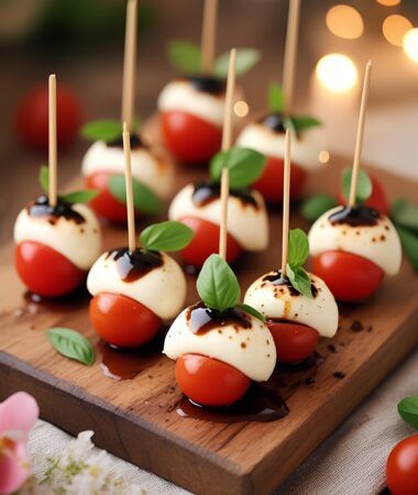 Caprese Skewers with Mozzarella & Balsamic Glaze