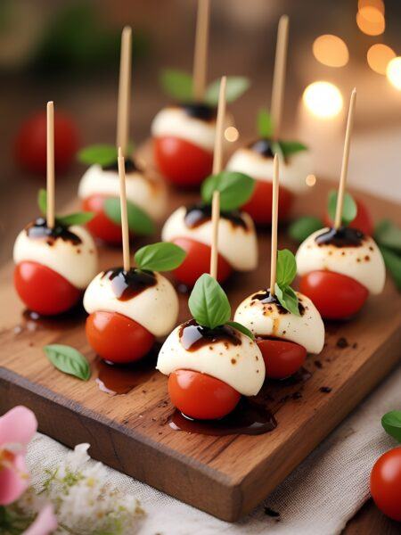 Caprese Skewers with Mozzarella & Balsamic Glaze