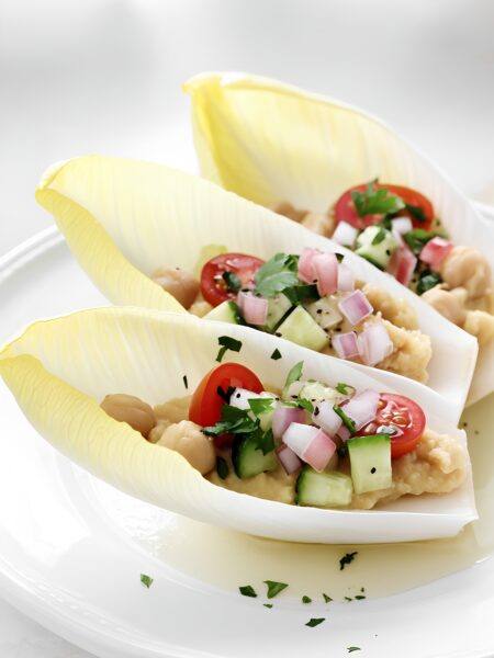 Chickpea Salad Endive Cups with Lemon Dressing