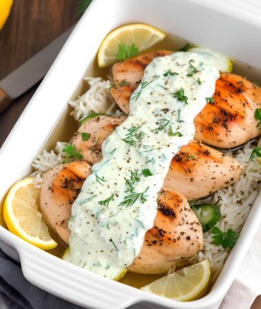 Easy Dump-and-Bake Chicken Tzatziki Rice Recipe
