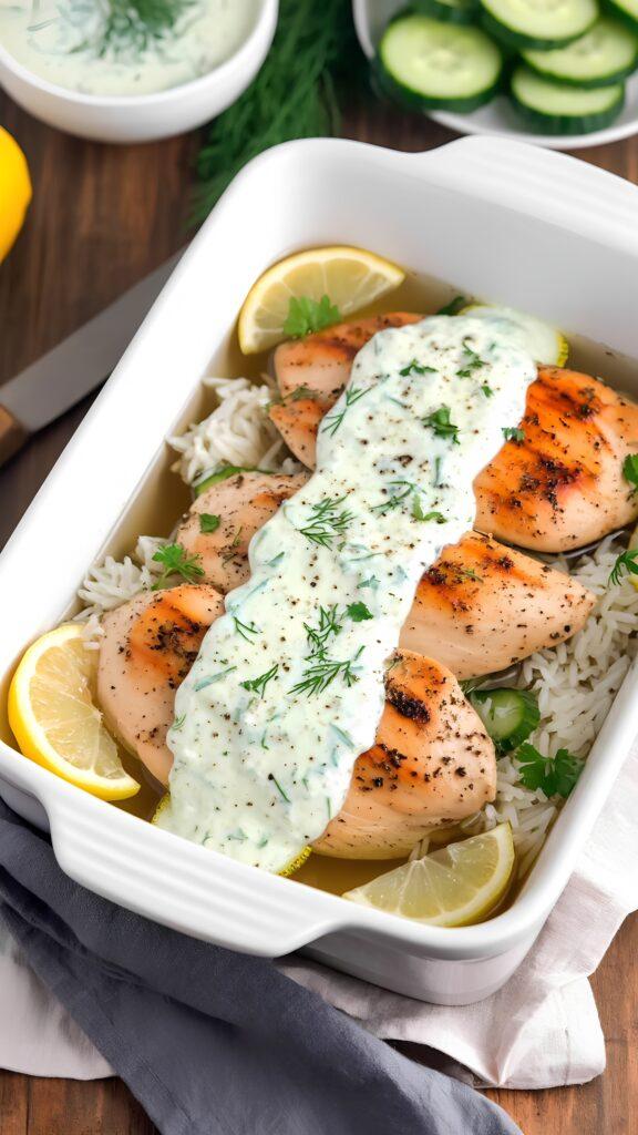Easy Dump-and-Bake Chicken Tzatziki Rice Recipe