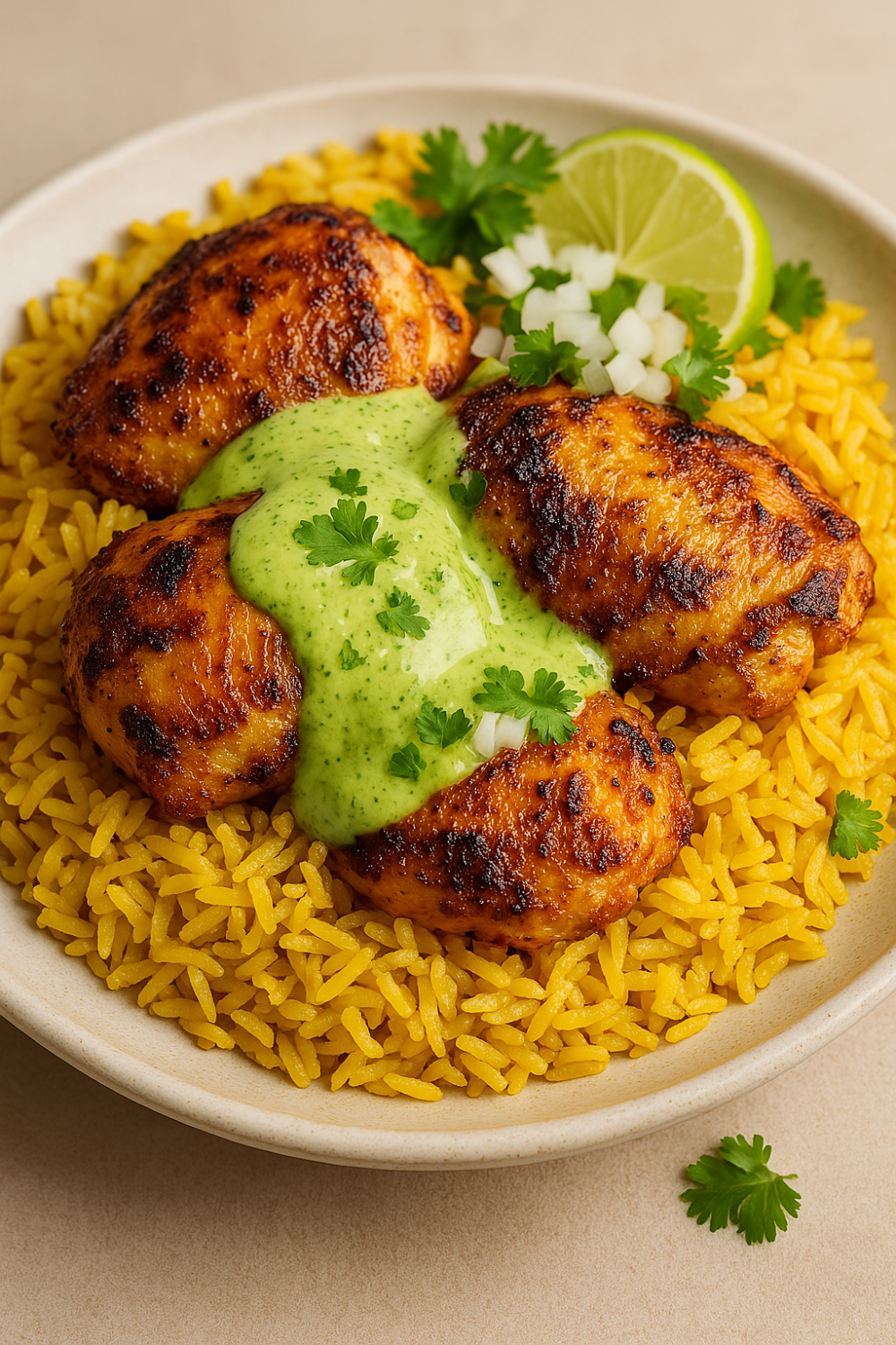Easy Peruvian Chicken & Rice Recipe with Green Sauce