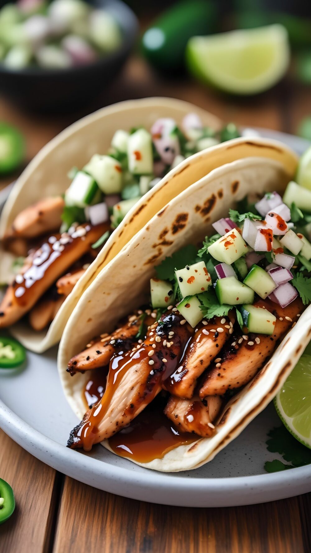 Easy Teriyaki Chicken Tacos with Fresh Cucumber Salsa