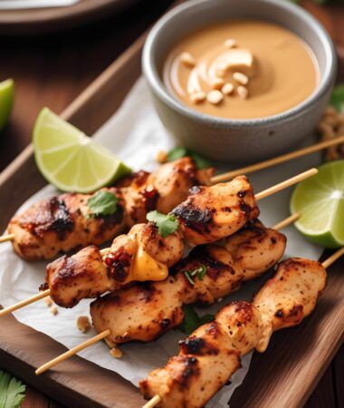 Mini Chicken Satay Skewers with Peanut Dipping
