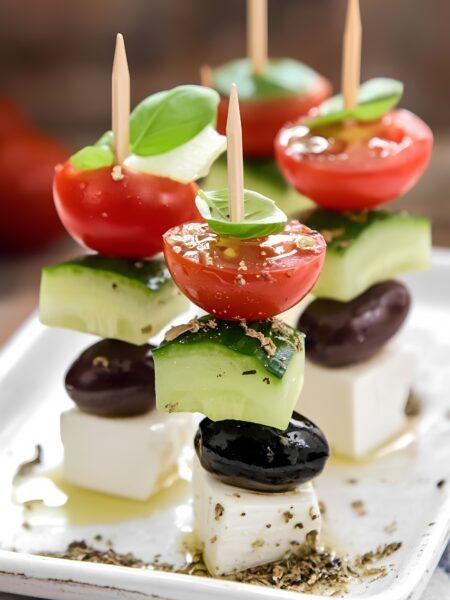 Mini Greek Salad Skewers with Feta and Olives