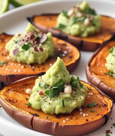 Roasted Sweet Potato Rounds with Avocado Mash
