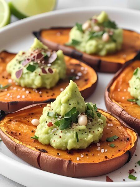 Roasted Sweet Potato Rounds with Avocado Mash