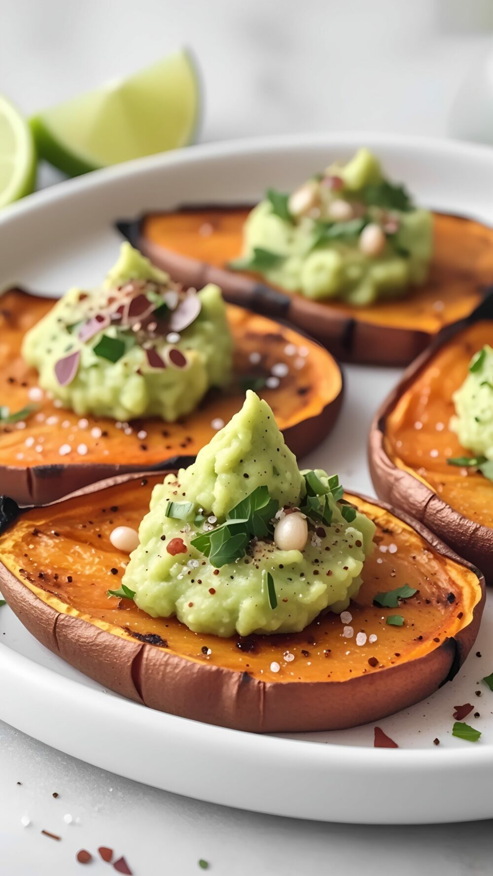 Roasted Sweet Potato Rounds with Avocado Mash