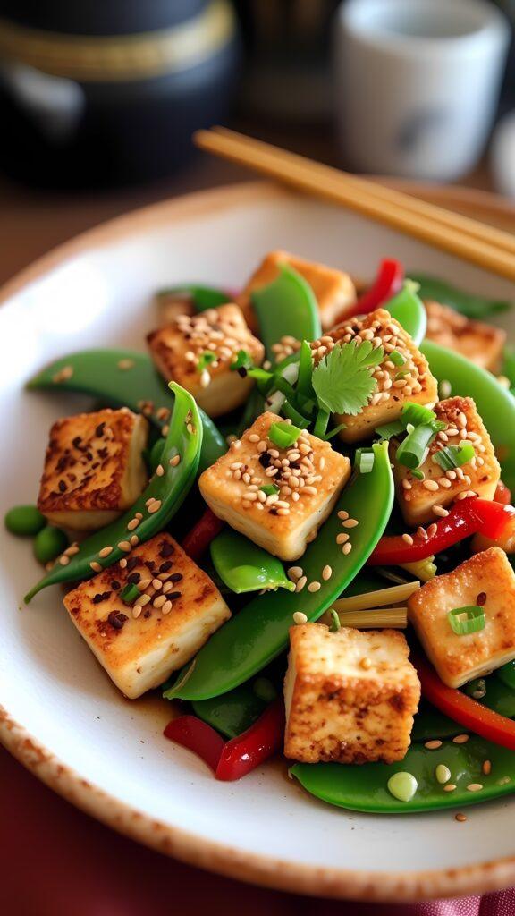 Sesame Tofu with Snap Peas Stir-Fry
