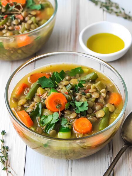 Spring Veggie & Lentil Soup- Light & Nutritious