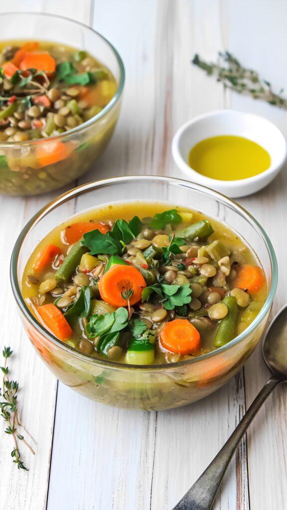 Spring Veggie & Lentil Soup- Light & Nutritious