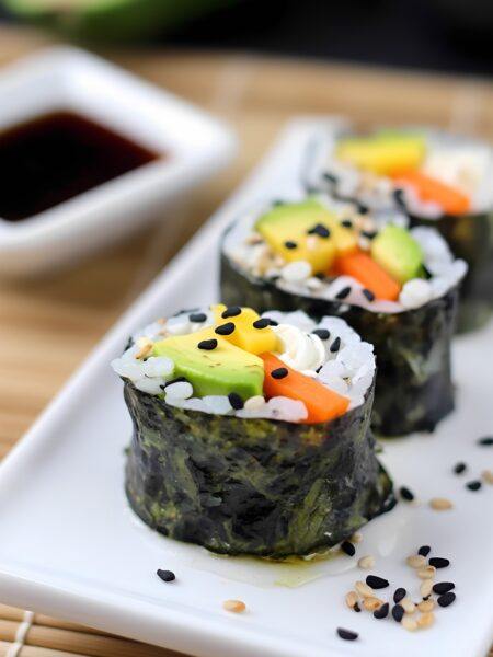Vegan Sushi Rolls with Mango, Avocado and Carrots