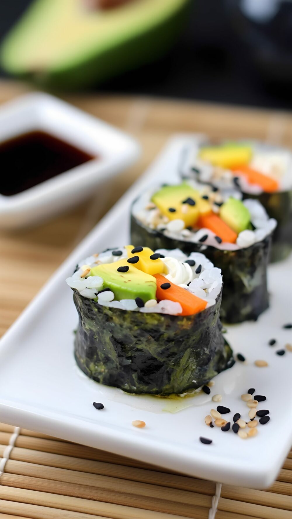 Vegan Sushi Rolls with Mango, Avocado and Carrots