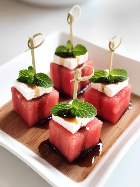 Watermelon and Feta Bites with Fresh Mint Garnish