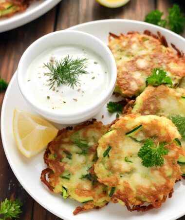 Zucchini Fritters with Greek Yogurt Herb Dip