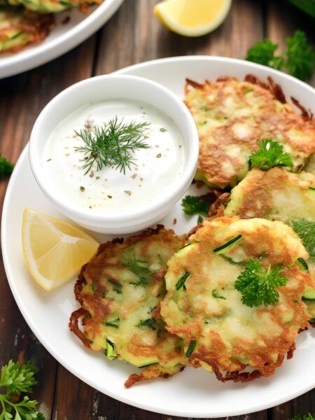Zucchini Fritters with Greek Yogurt Herb Dip