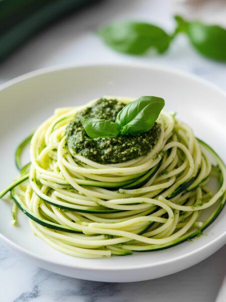 Zucchini Ribbon Pasta with Basil Pesto