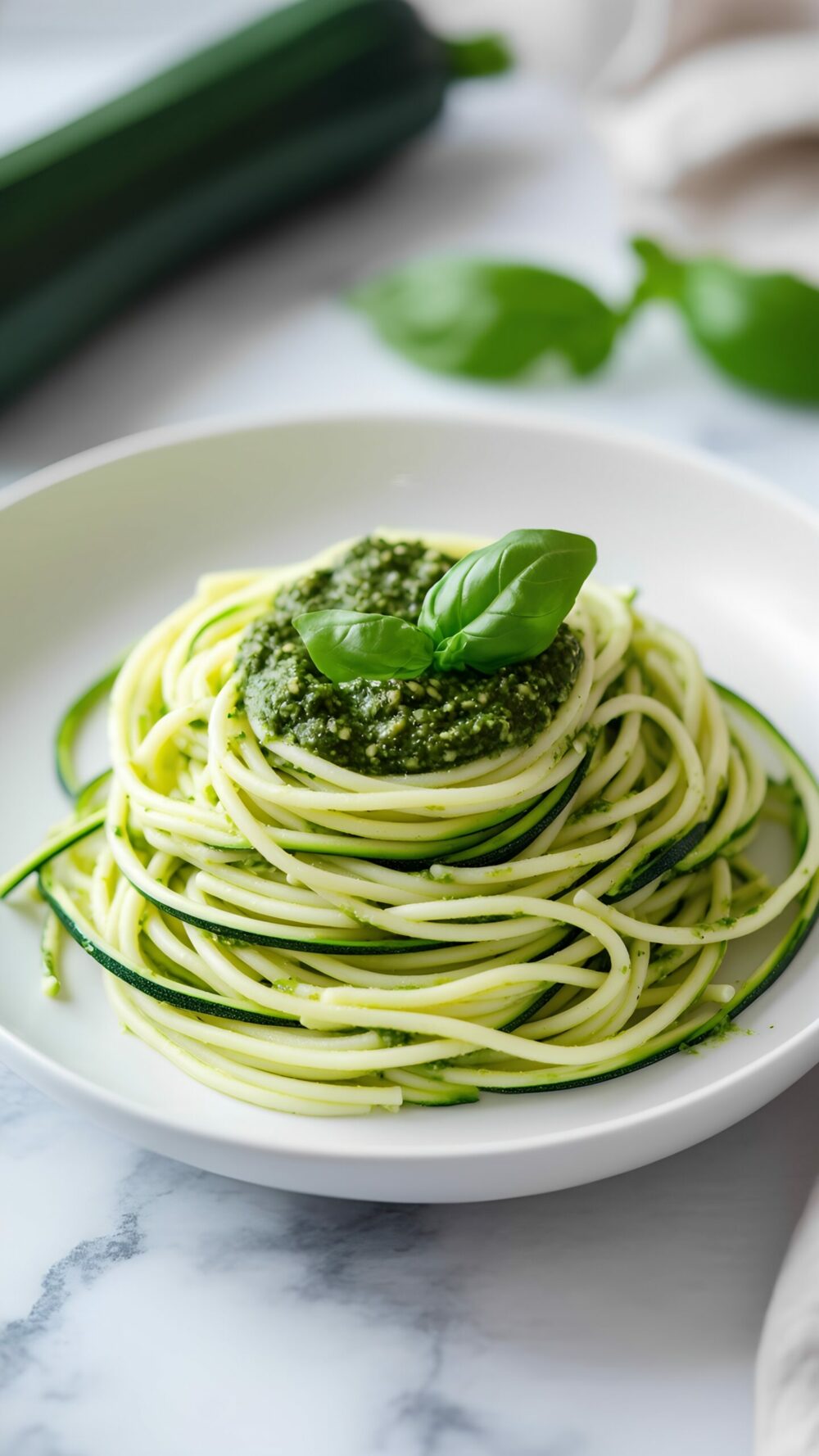 Zucchini Ribbon Pasta with Basil Pesto
