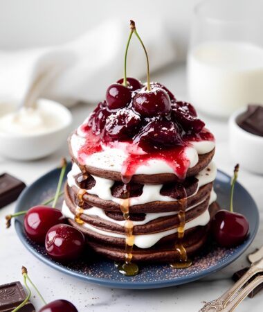 Black Forest Pancakes with Cherries & Whipped Cream