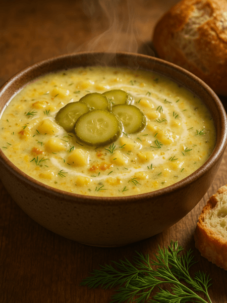 Creamy Pickle and Potato Soup with Fresh Dill