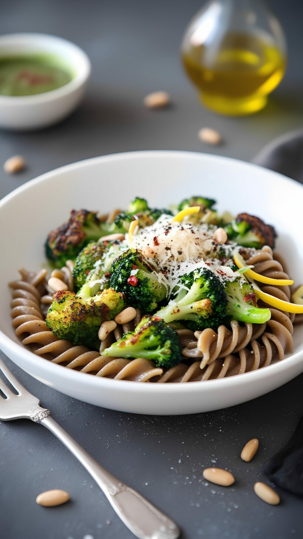 Crisp Roasted Broccoli and Pesto Pasta with Nutty Flair