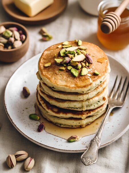 Fluffy Pistachio Pancakes for a Weekend Brunch
