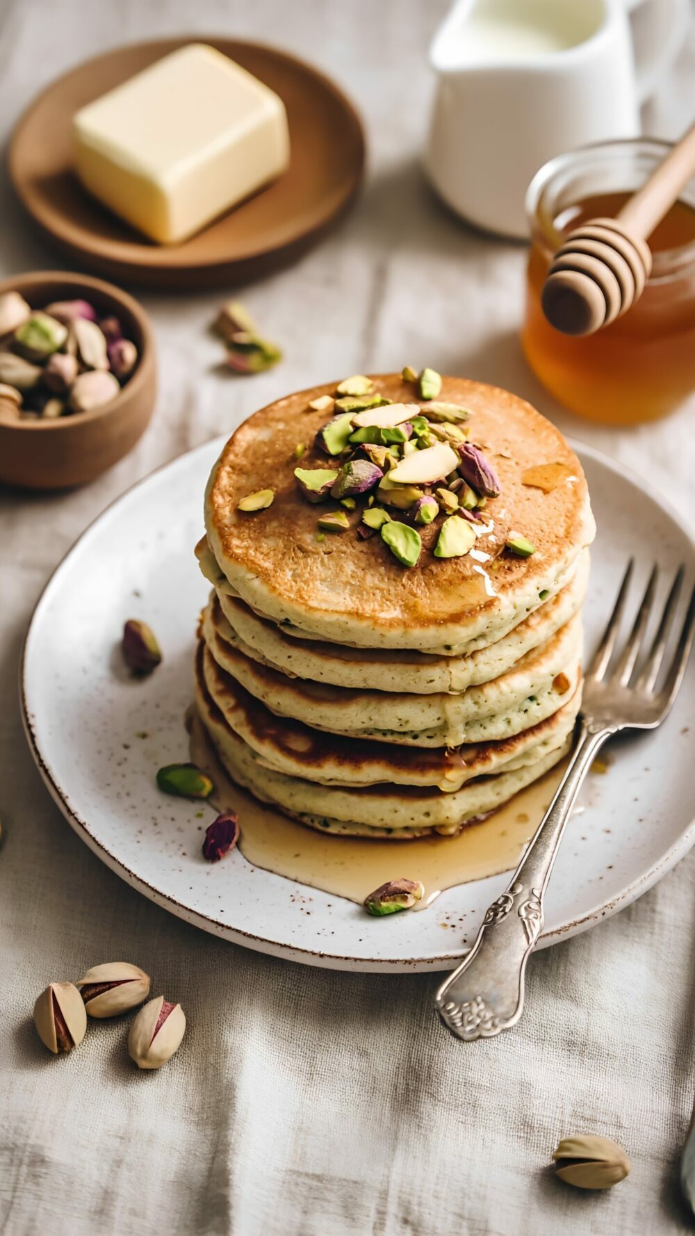 Fluffy Pistachio Pancakes for a Weekend Brunch