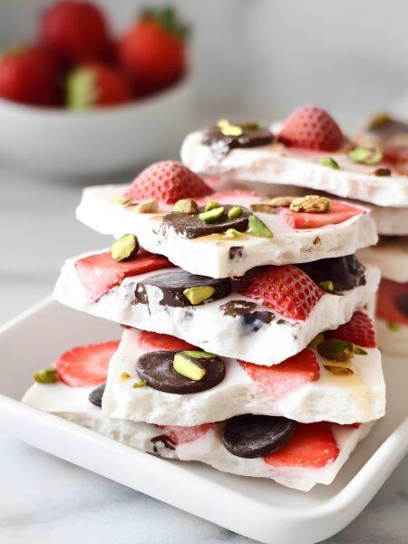 Frozen Strawberry Dark Chocolate Yogurt Bark