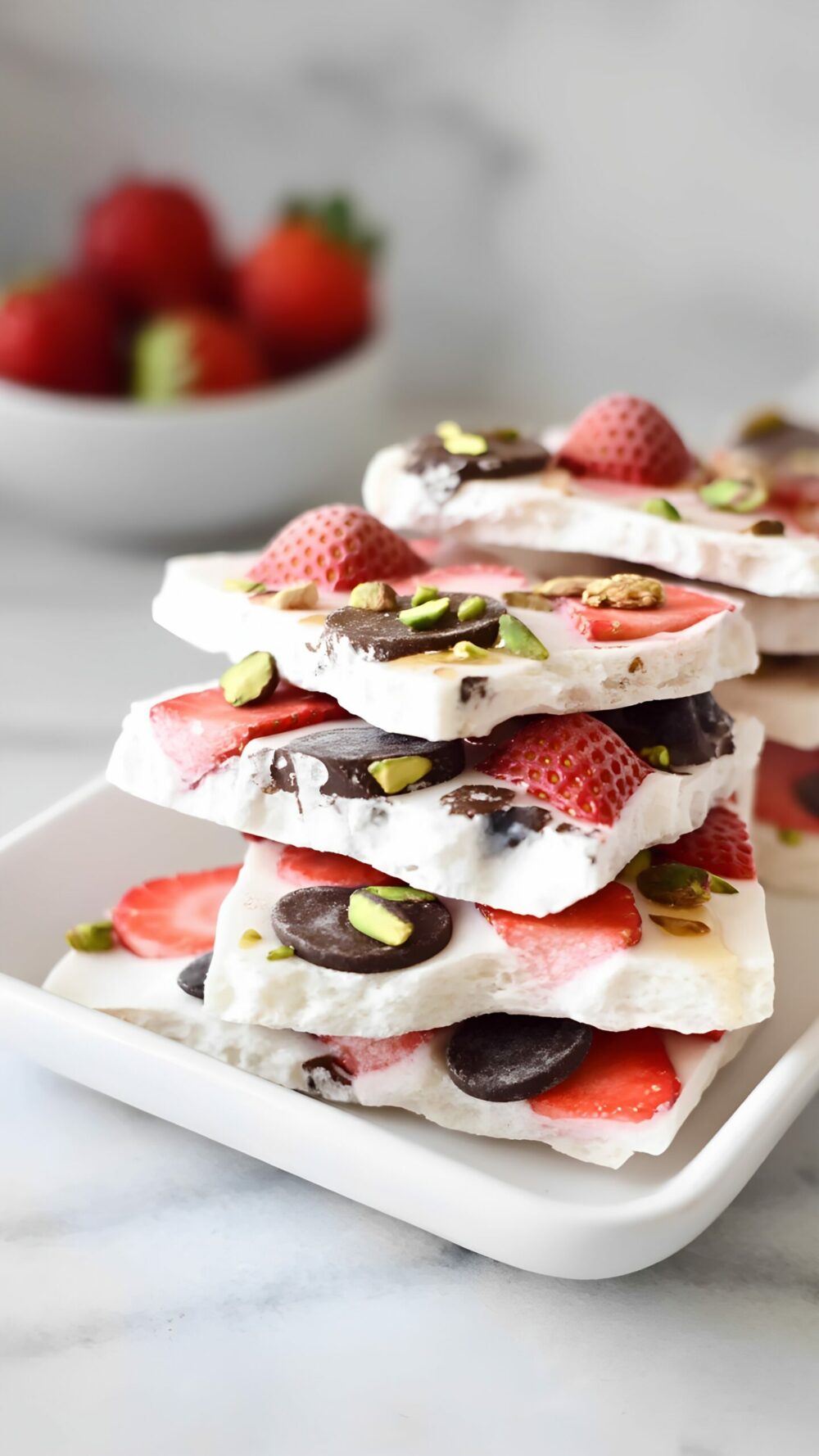 Frozen Strawberry Dark Chocolate Yogurt Bark