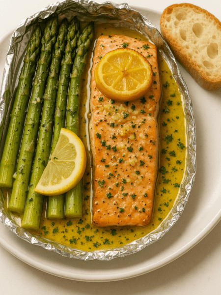 Garlic Lemon Butter Salmon & Asparagus Foil Packets