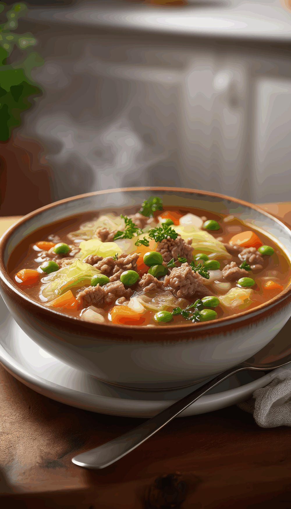 Hearty Cabbage and Ground Beef Vegetable Soup