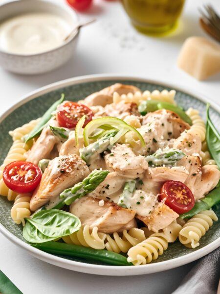 Hearty Chicken & Spring Veggie Pasta with Zesty Cream Sauce