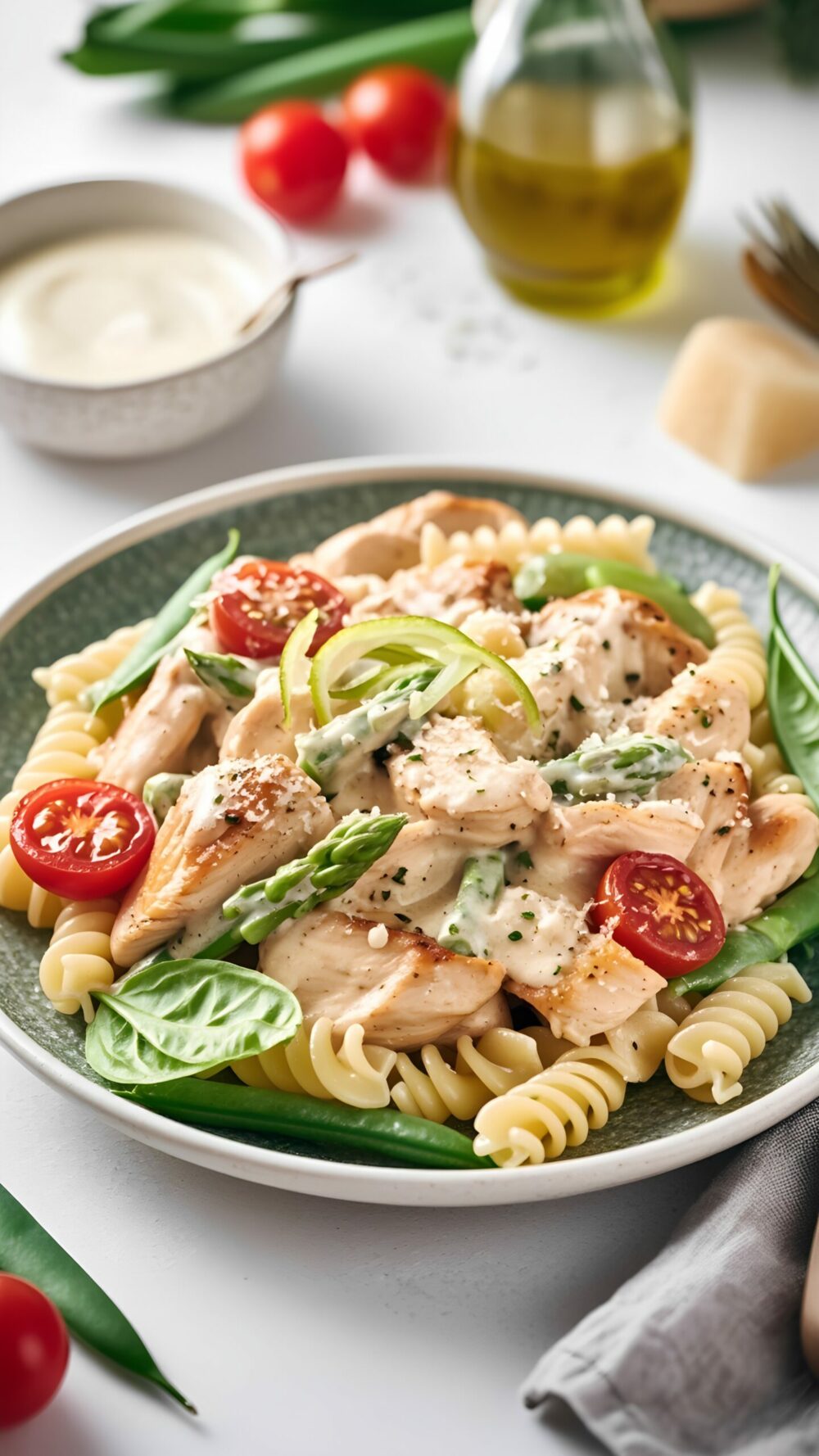 Hearty Chicken and Spring Veggie Pasta with Zesty Cream Sauce